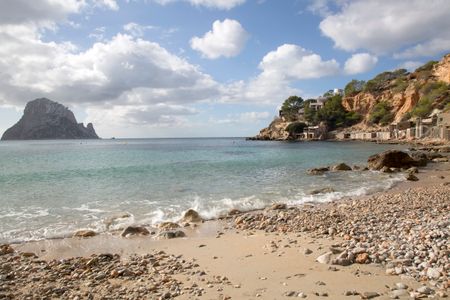 Cala Hort Cove Beach with Vedra Island, Ibiza, Spain