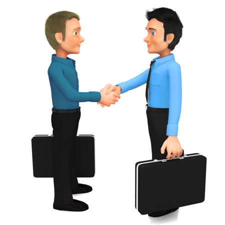 3D Business men handshaking - isolated over a white background