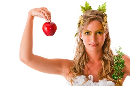 Portrait of a beautiful Greek goddess with an apple - isolated over white