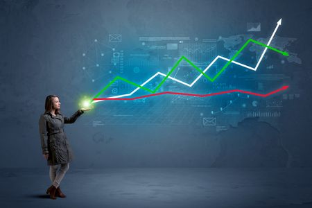 Caucasian woman holding a stock-market, business, finance composition