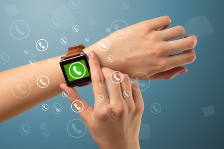 Female handwearing a ringing smartwatch with call icons around