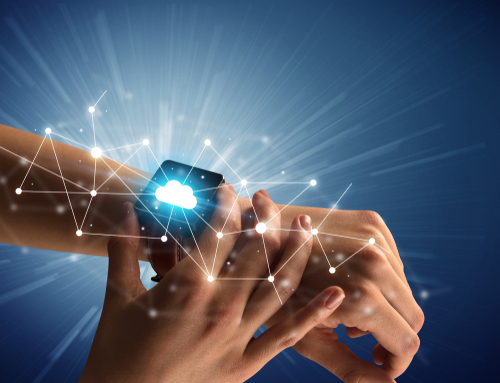 Close up female hand with smartwatch and with cloudy and connection icons around