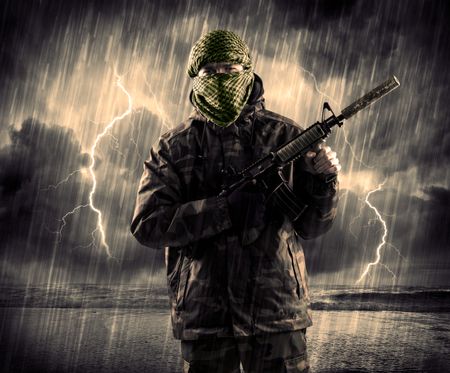 portrait-dangerous-armed-terrorist-mask-gun-794273464 Portrait of a dangerous armed terrorist with mask and gun in a thunderstorm with lightning
