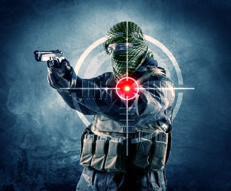masked-terrorist-man-gun-laser-target-797828725 Masked terrorist man with gun and laser target on his body concept