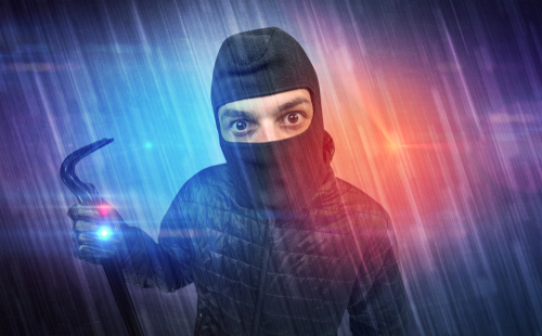 Burglar in action with colorful concept.