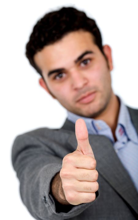 business man gesturing thumbs up over a white background