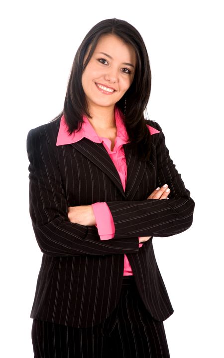 business woman portrait smiling - isolated over a white background