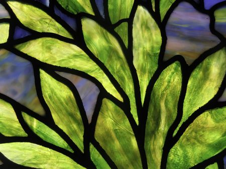 Detail of leaves in stained glass window