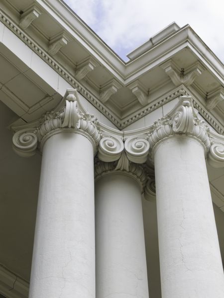 Neoclassical Ionic columns on historic building in Illinois