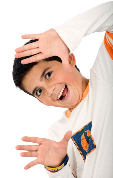 casual kid smiling isolated over a white background