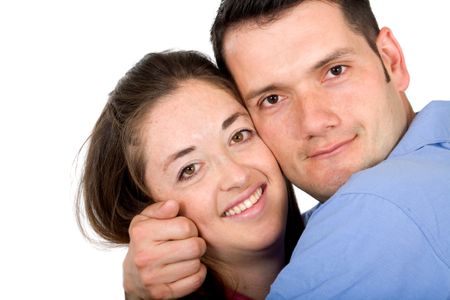 couple of young people portrait smiling - isolated over a white background