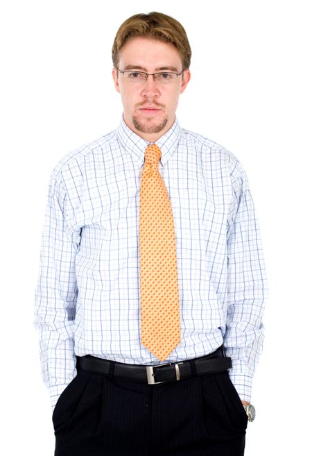 confident and funky business man portrait - isolated over a white background