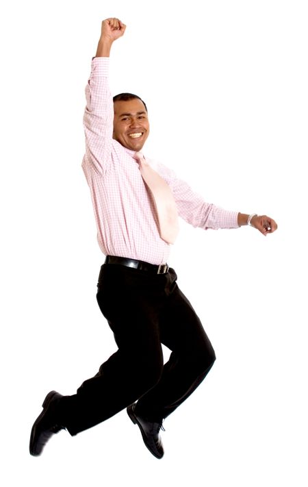 business man jumping of success - isolated over a white background