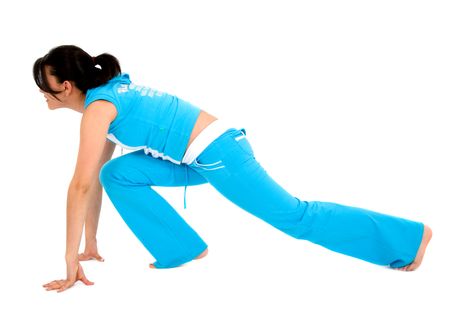 fitness girl stretching isolated over a white background