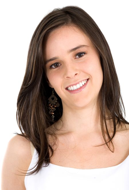 Casual woman portrait over a white background
