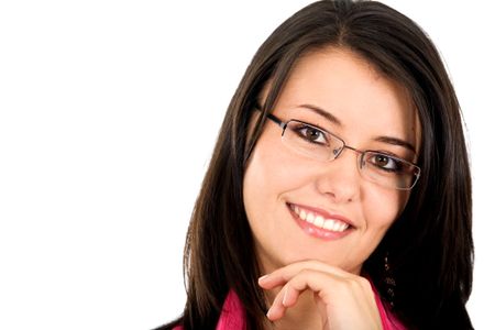 business woman portrait wearing glasses - isolated over a white background
