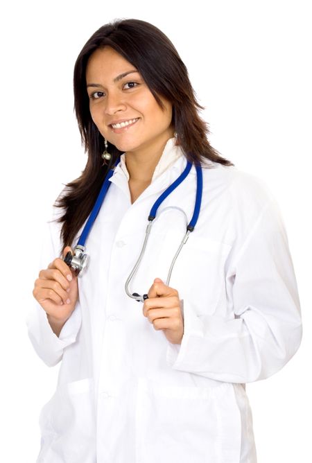 friendly female doctor isolated over a white background