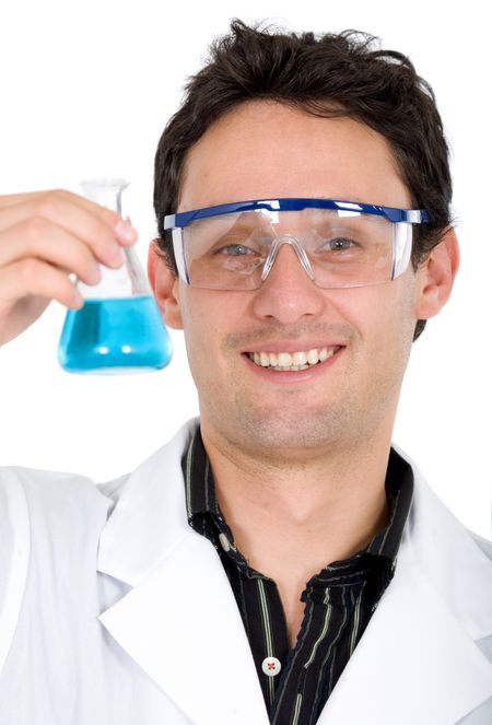 male chemist smiling - isolated over a white background