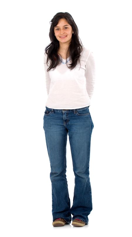 casual girl standing up over a white background