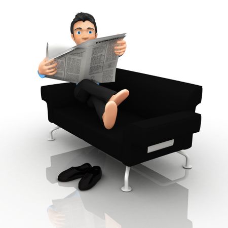 3D business man relaxing in the sofa - isolated over white