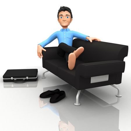 3D business man relaxing in the sofa - isolated over white