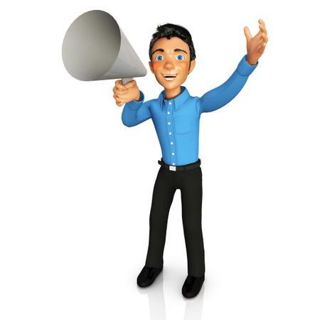 3D business man holding a megaphone - isolated over a white background