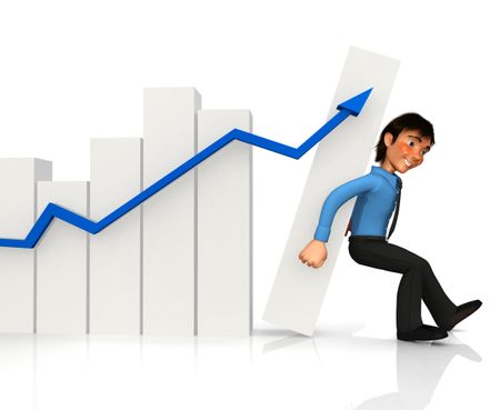3D business man keeping a growth graph from falling ? isolated over white