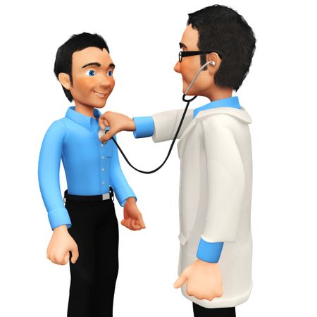 3D doctor examining a patient with a stethoscope - isolated over a white background