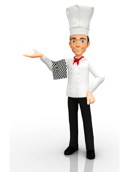 3D Welcoming chef with a hat, smiling - isolated over a white background