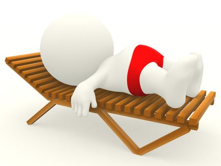 3D man in a sunbed getting a tan - isolated over white