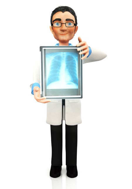 3D doctor holding an x-ray - isolated over a white background