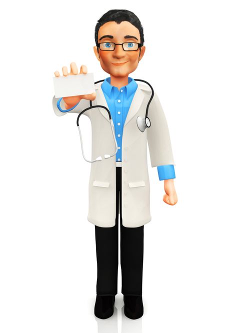 3D doctor holding a personal card - isolated over a white background