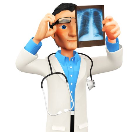 3D doctor looking at an x-ray - isolated over a white background