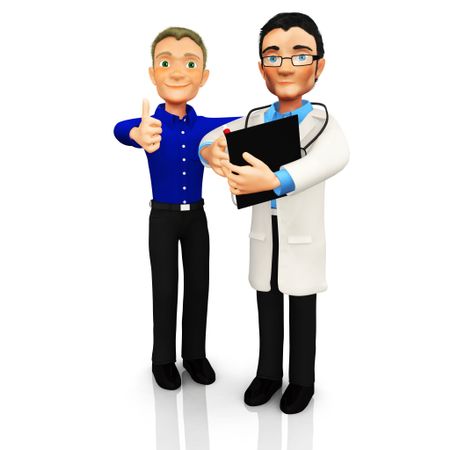 3D Doctor with a patient smiling ? isolated over a white background