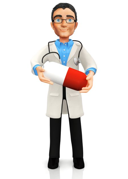 3D doctor holding a pill - isolated over a white background