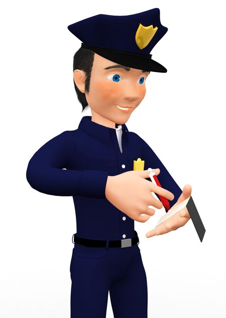 3D policeman giving a fine ? isolated over a white background