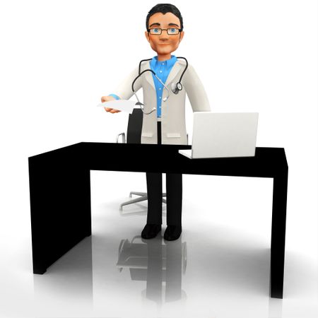 3D doctor at his office - isolated over a white background