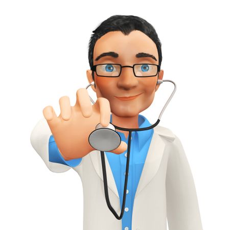 3D doctor with a stethoscope - isolated over a white background