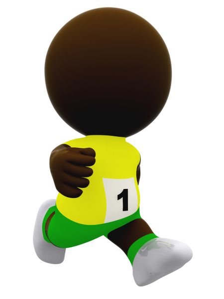 3D athlete running in a competition - isolated over a white background