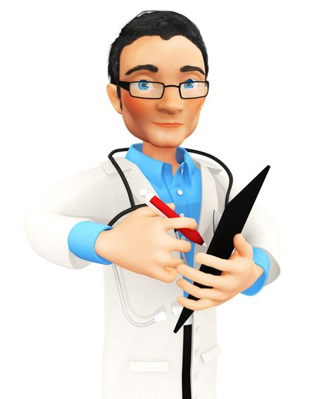 3D doctor taking notes on a clipboard - isolated over a white background