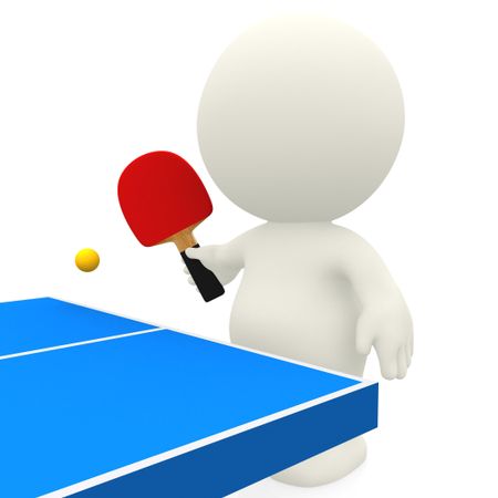 3D person playing ping-pong - isolated over white