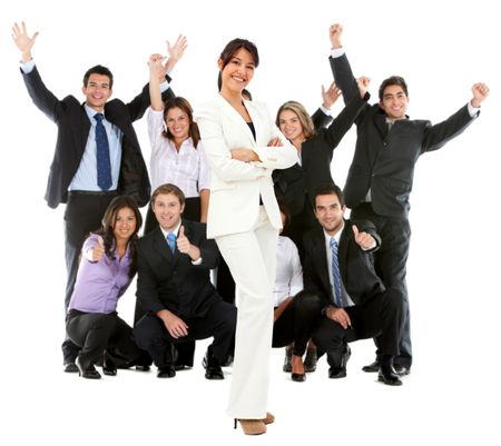 Business woman leading a successful corporate group ? isolated