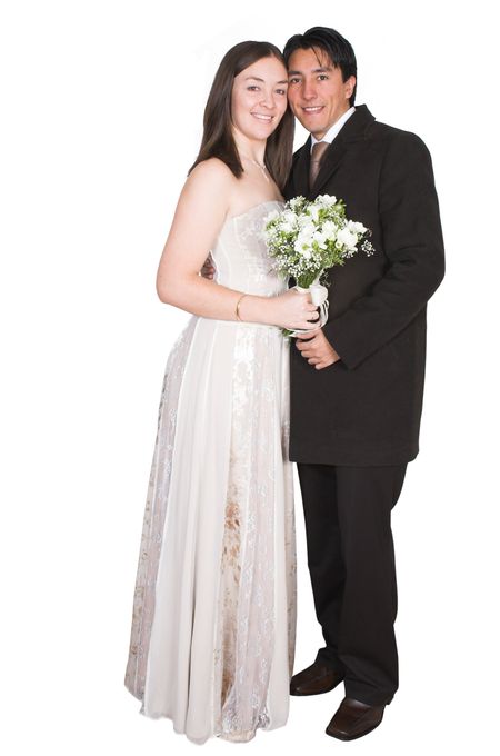 bride and groom over a white background