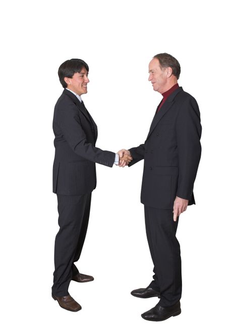 business men shaking hands over a white background