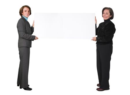 business women holding a banner for you to write something on it