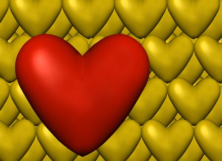 Red Heart on a Yellow hearts background