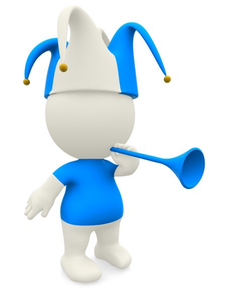 3D football fan with a hat and trumpet - isolated