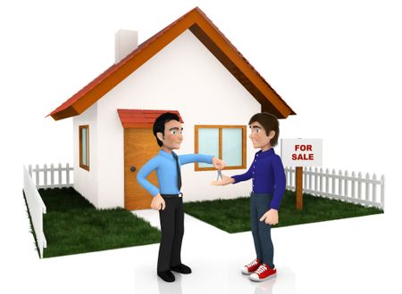 3D man selling a house ? isolated over a white background