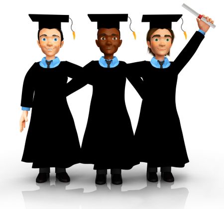 3D Happy group of graduates celebrating with arms up ? isolated