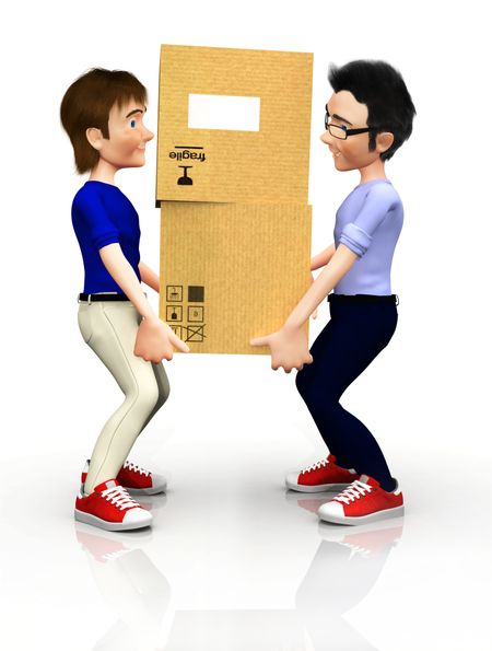 3D men moving house and carrying boxes ? isolated